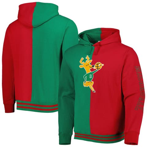 Men's Mitchell & Ness Green/Red Milwaukee Bucks Hardwood Classics Split Pullover Hoodie