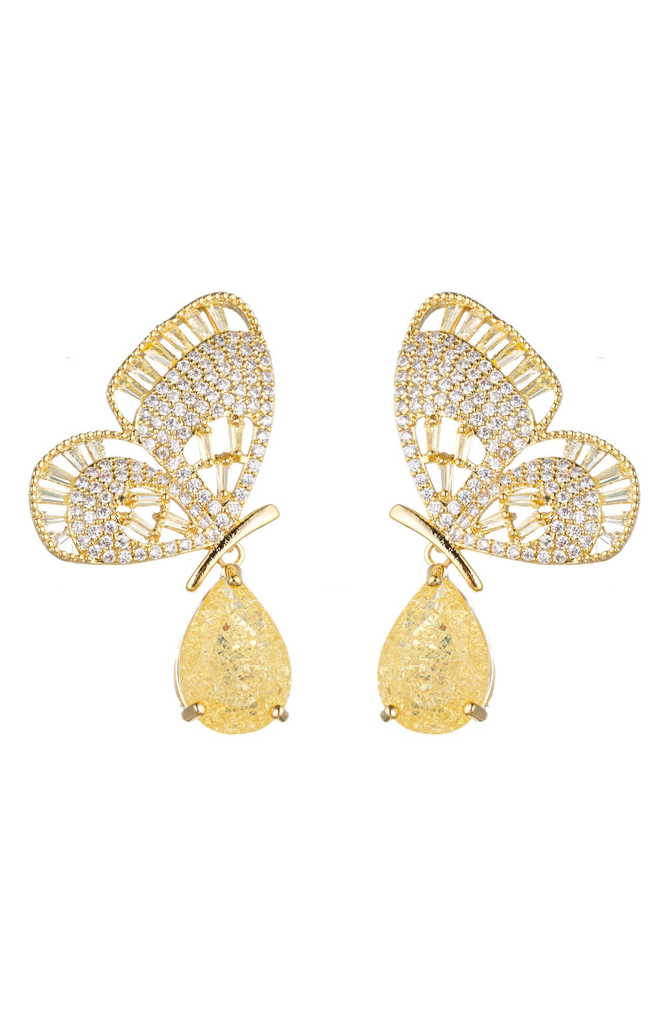 18K Gold Plated Pavé Cubic Zirconia Butterfly Crystal Drop Earrings
