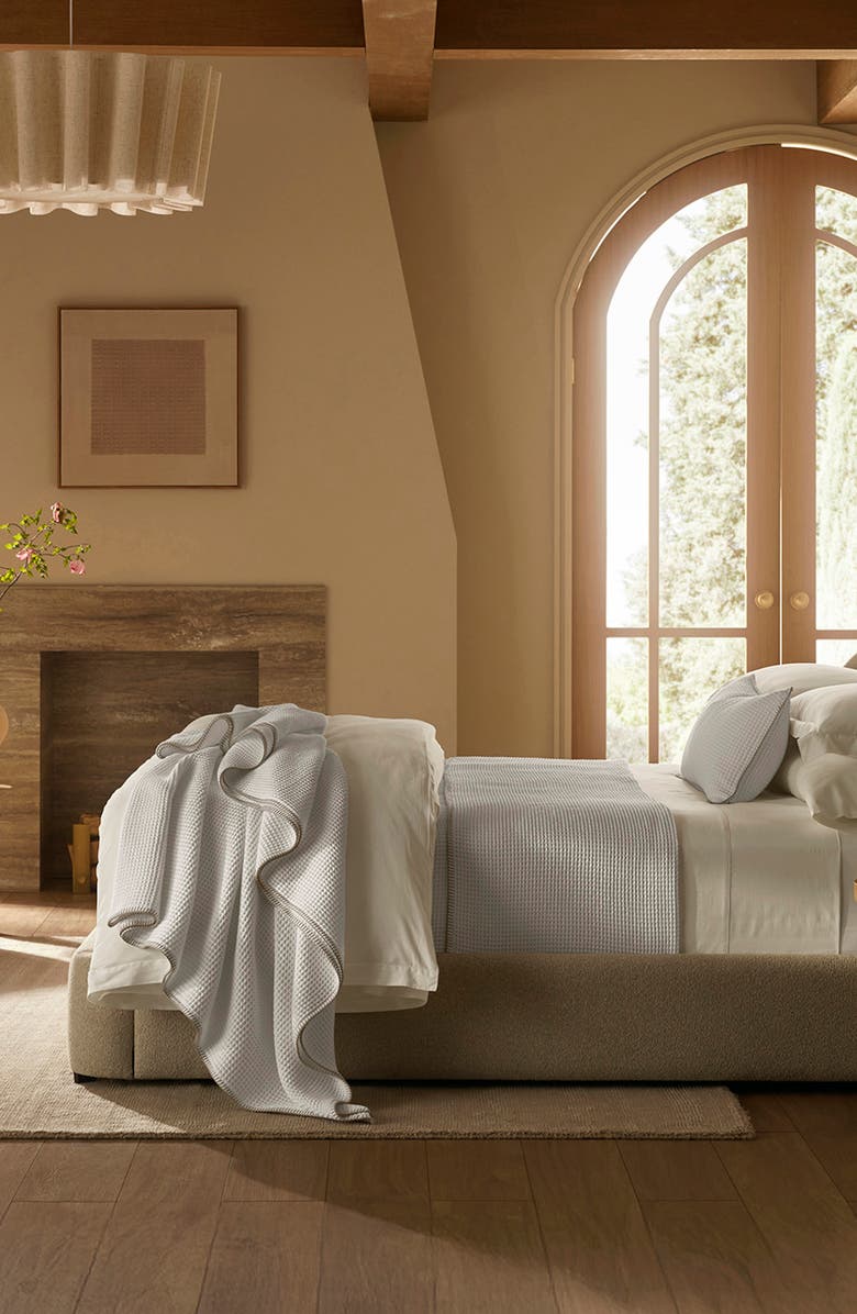 Boll & Branch Organic Cotton Waffle Blanket, Alternate, color, White/ Oak