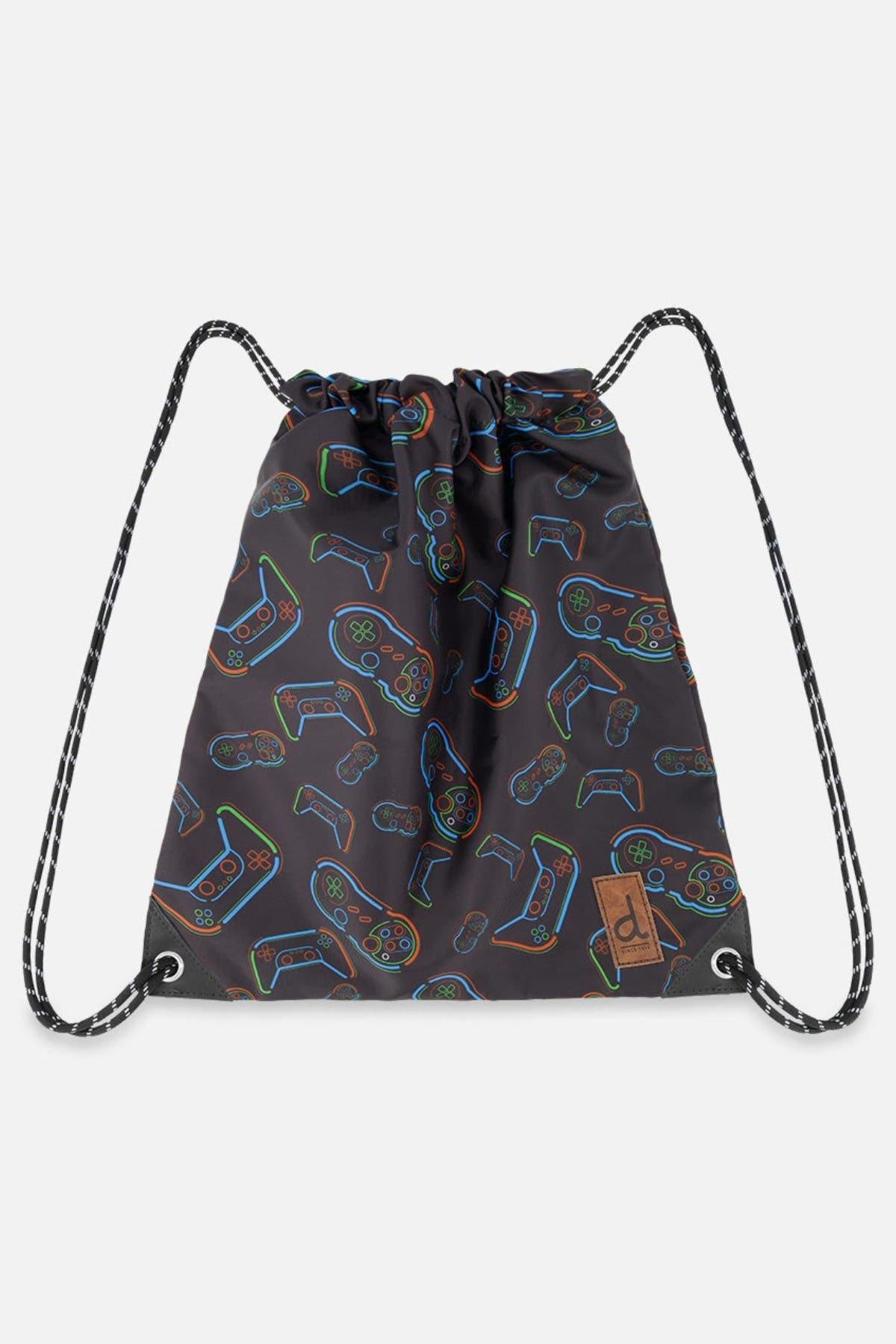 Deux par Deux Controller Lightweight Durable Drawstring Bag, Main, color, Black Printed Controller