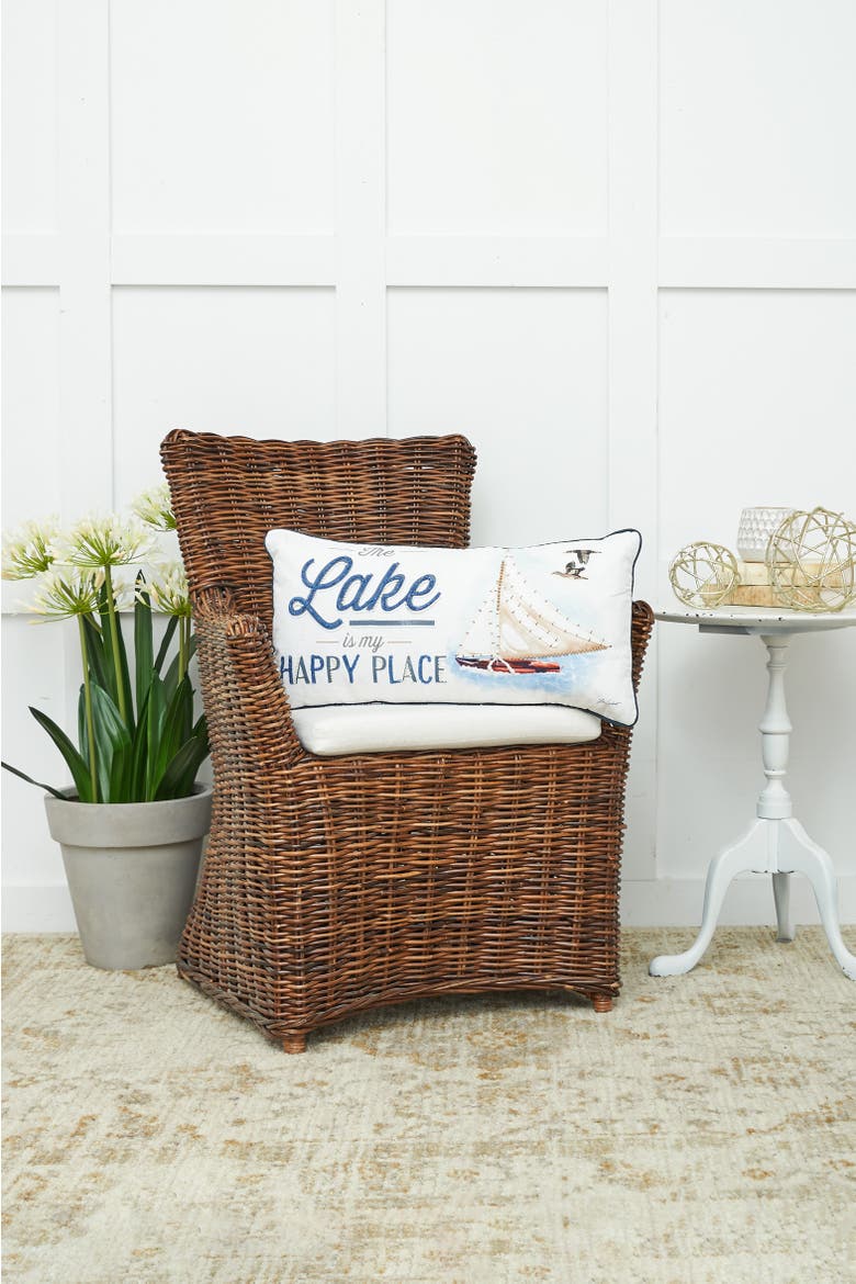 12" x 24" Lake Is My Happy Place Embellished Throw Pillow, Alternate, color, Blue