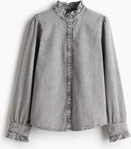 H&M Frill-trimmed Denim Blouse
