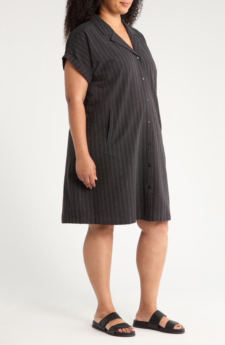 Eileen Fisher Notch Collar Organic Cotton Blend Shirtdress, Alternate, color, Black
