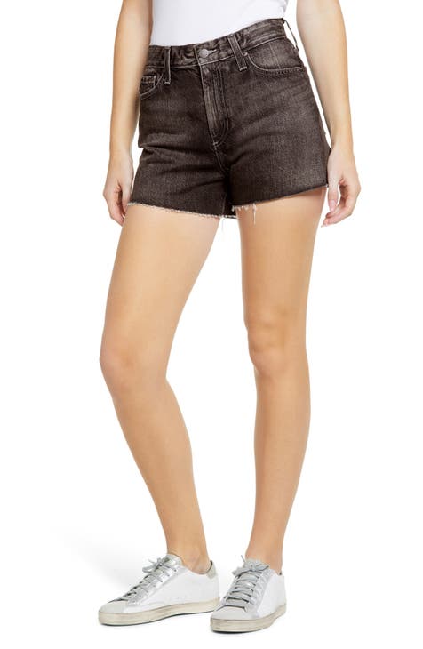 Alexxis High Waist Raw Hem Cutoff Denim Shorts (Shadow Black)