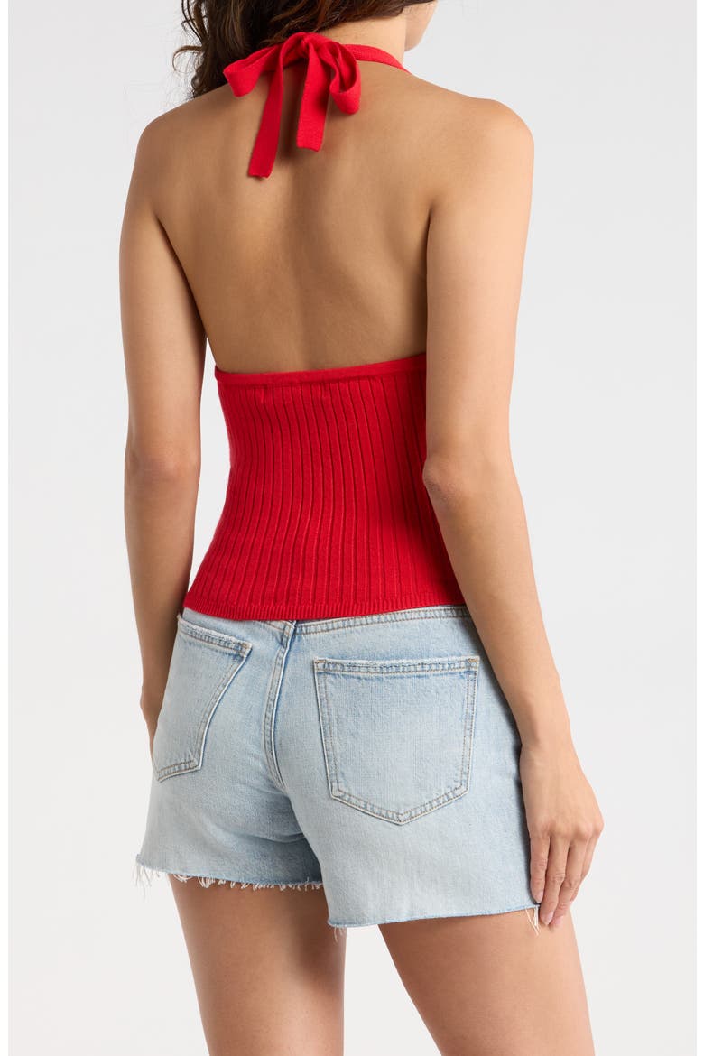 Rib Button-Front Halter Top, Alternate, color, RED