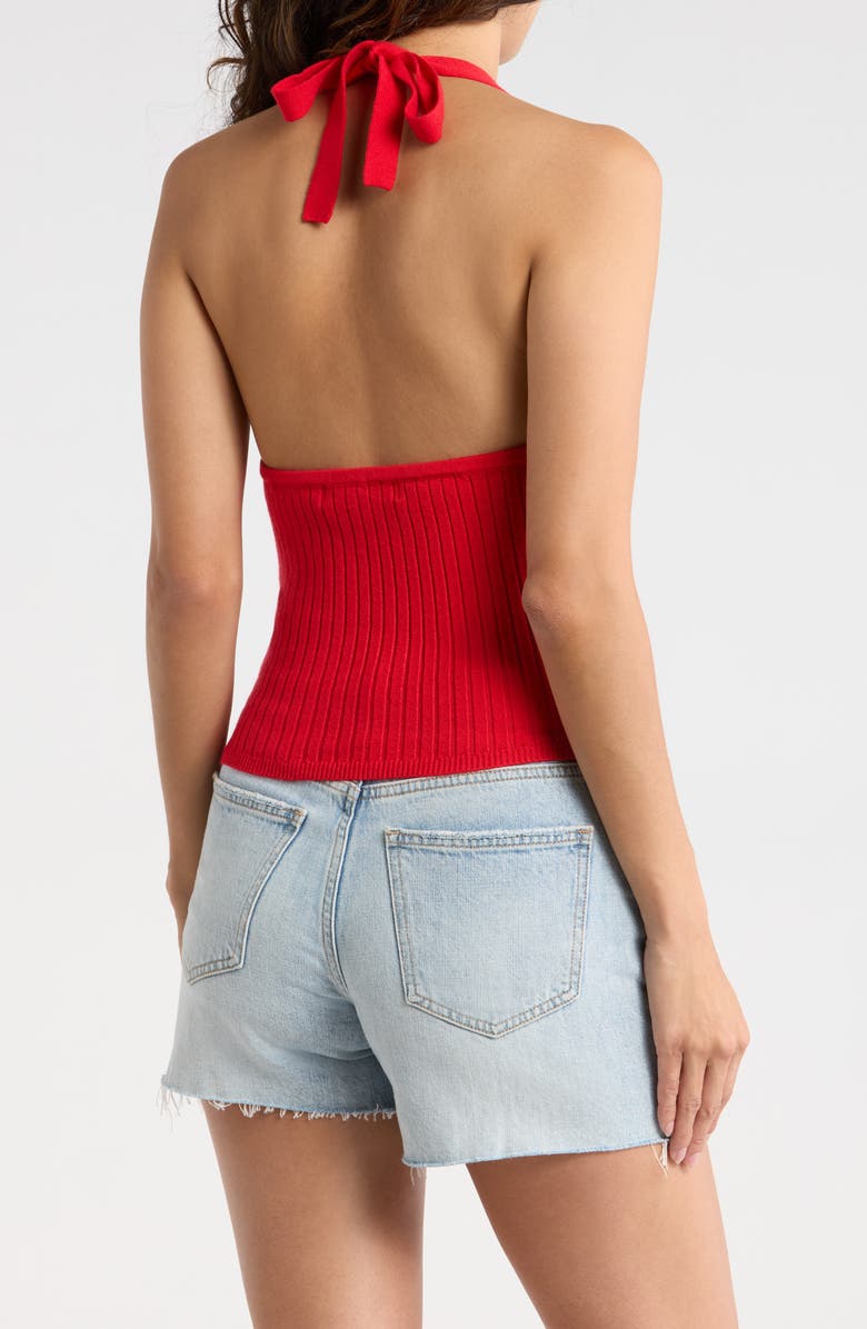 Madden Girl Rib Button-Front Halter Top, Alternate, color, Red