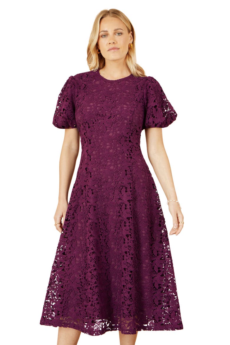 Stretch Lace Midi Dress, Alternate, color, Burgundy