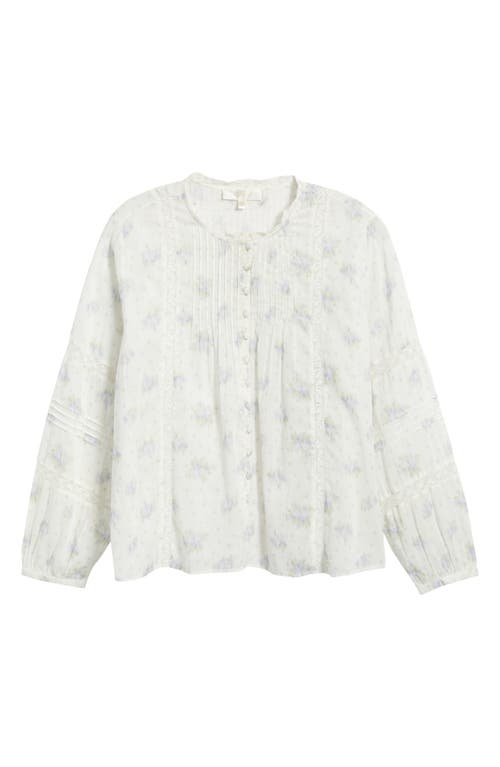 Loveshackfancy Lita Floral Long Sleeve Cotton Button-up Top In White