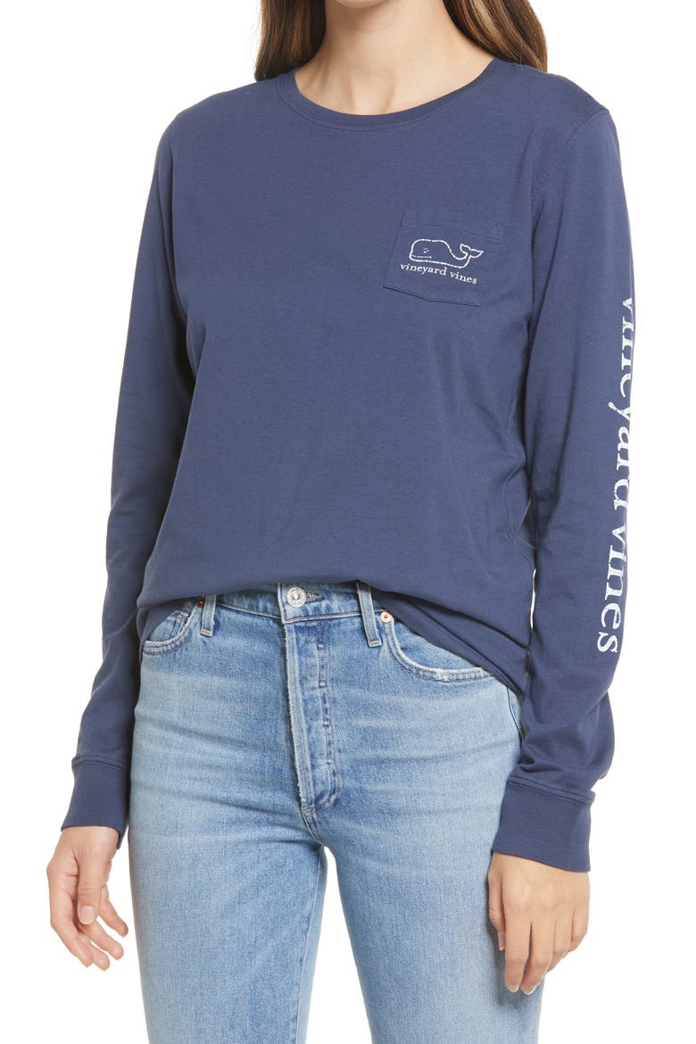 Whale Long Sleeve Pocket Graphic Tee, Main, color, BLUE BLAZER