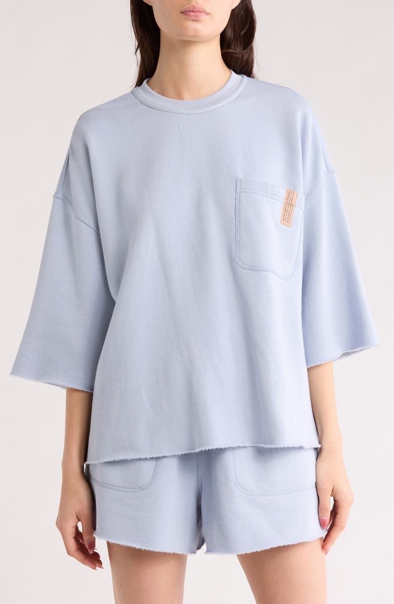 Lunya Silksweats<sup>™</sup> Reversible Crop Pajama Top, Main, color, Welkin Blue