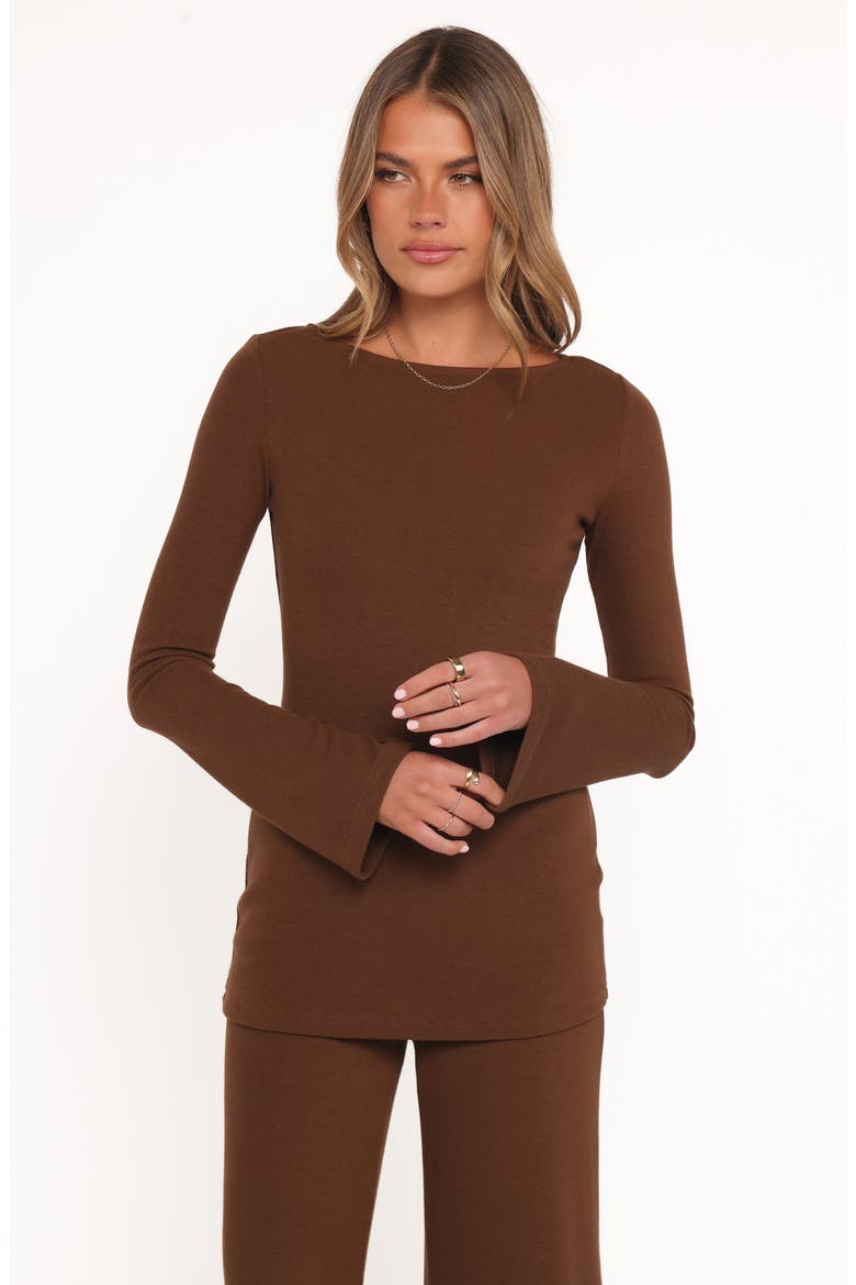 Selly Knit Top & Wide Leg Pants Set, Alternate, color, BROWN