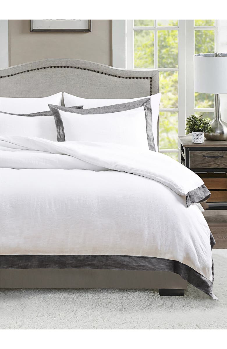 MELANGE HOME Linen Border Duvet 3-Piece Set, Alternate, color,