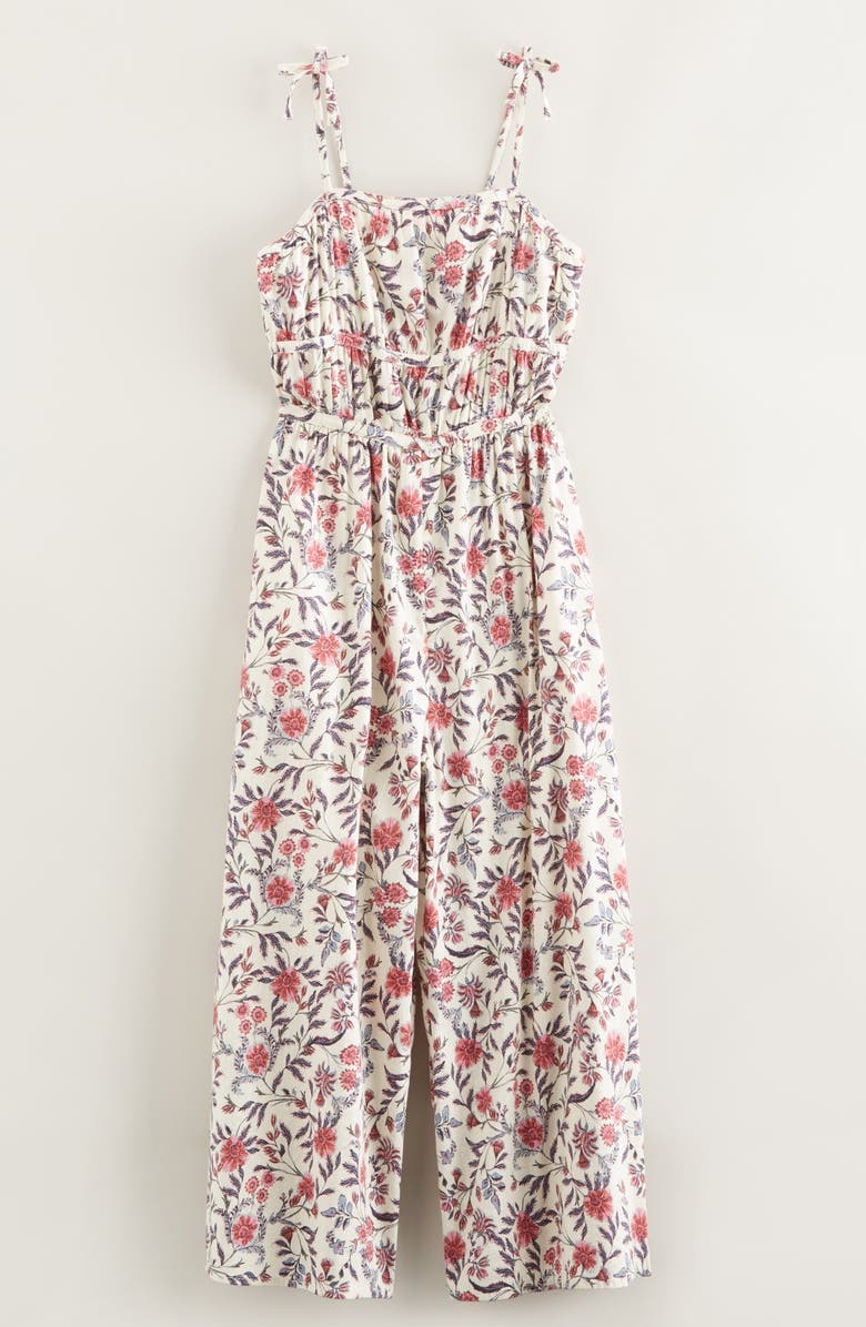 Treasure & Bond Kids' Bow Strap Jumpsuit, Main, color, Ivory Dove- Pink Fleurette