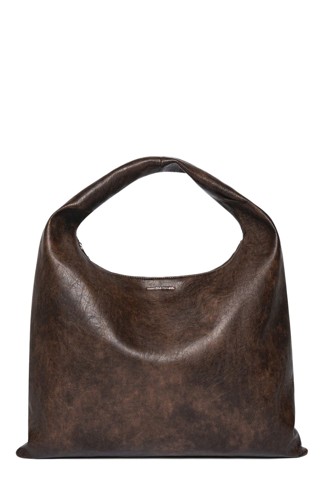 Manière De Voir Aubin Vintage Leather Hobo Bag, Main, color, Brown