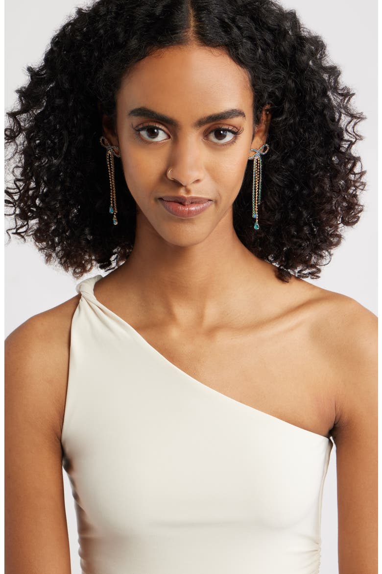 Stone Crystal Bow Drop Earrings, Alternate, color, EMERALD- GOLD