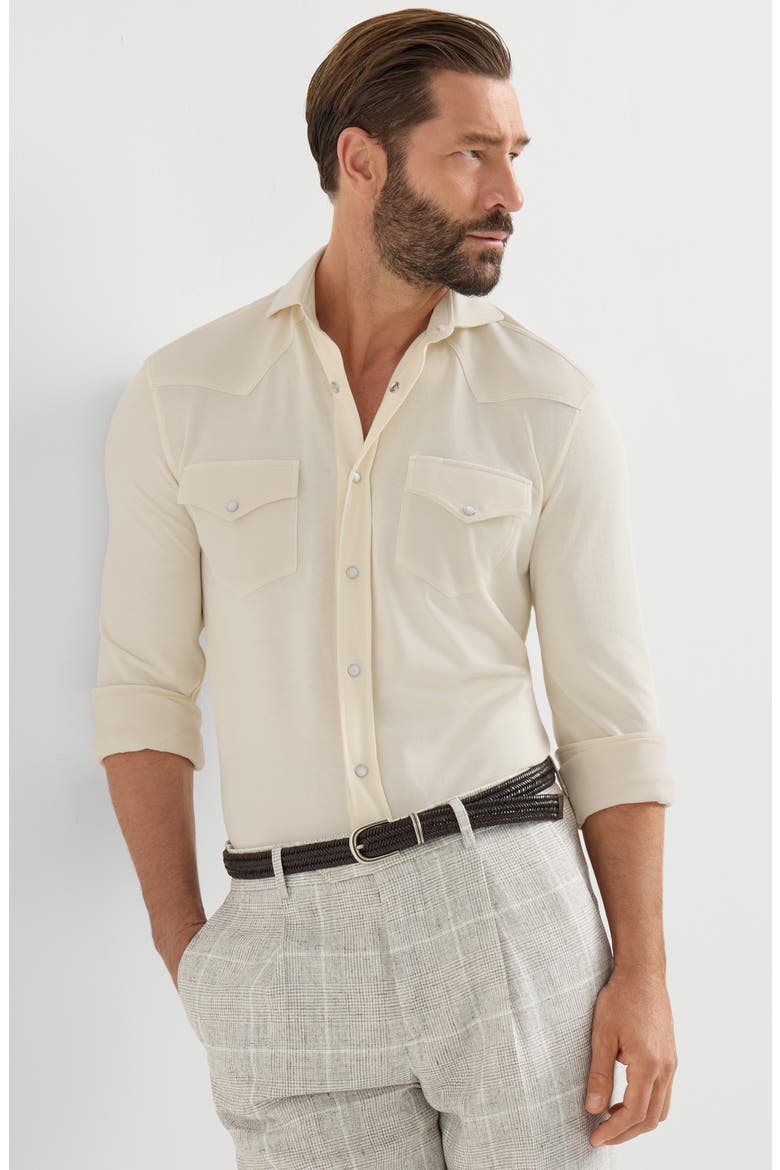 Cotton piqué Western shirt, Alternate, color, Ginger