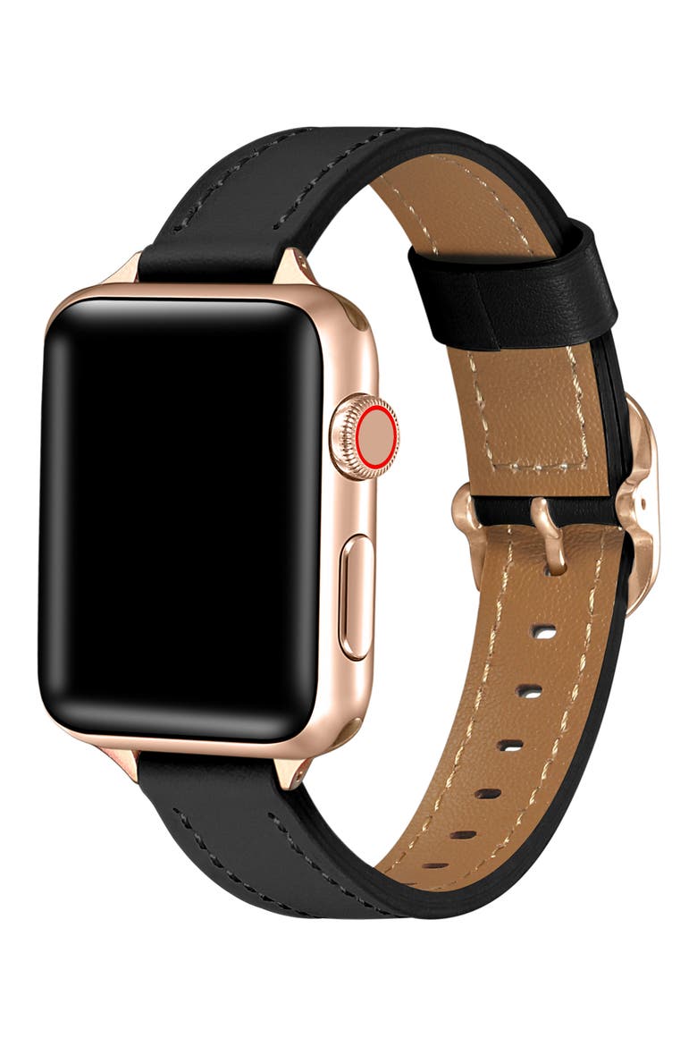 Leather Apple Watch® Watchband, Alternate, color, BLACK