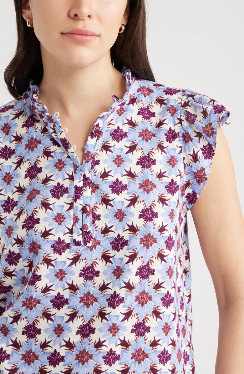 Caslon<sup>®</sup> Flutter Sleeve Print Popover Top, Alternate, color, Ivory- Purple Millie Tile