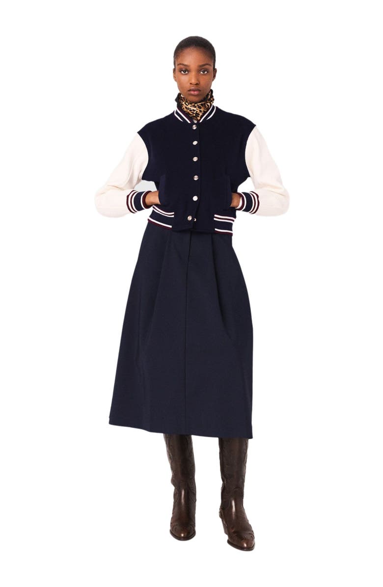 maje Mixed fabric bomber, Main, color, Navy