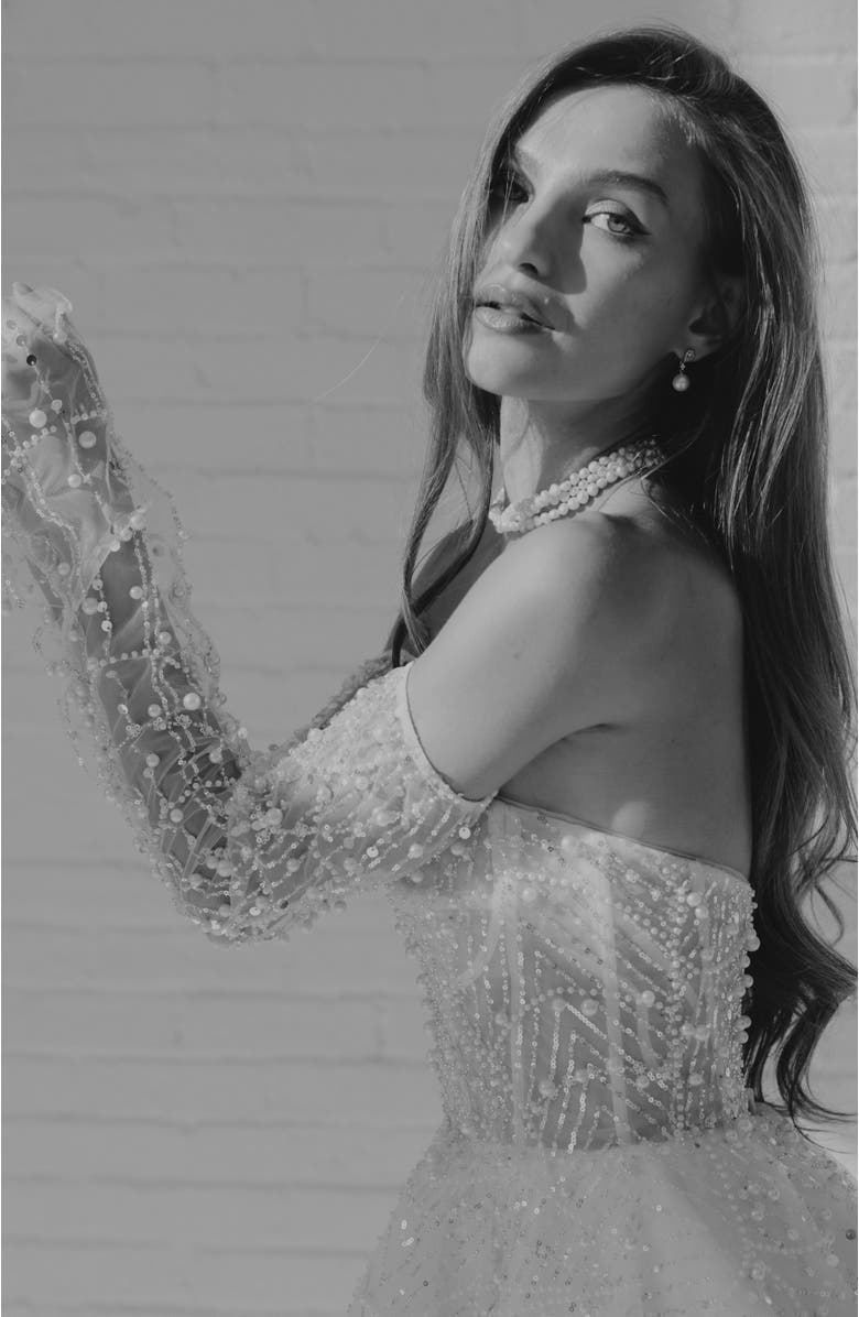 Untamed Petals Siena Sequin Gloves, Alternate, color, Ivory