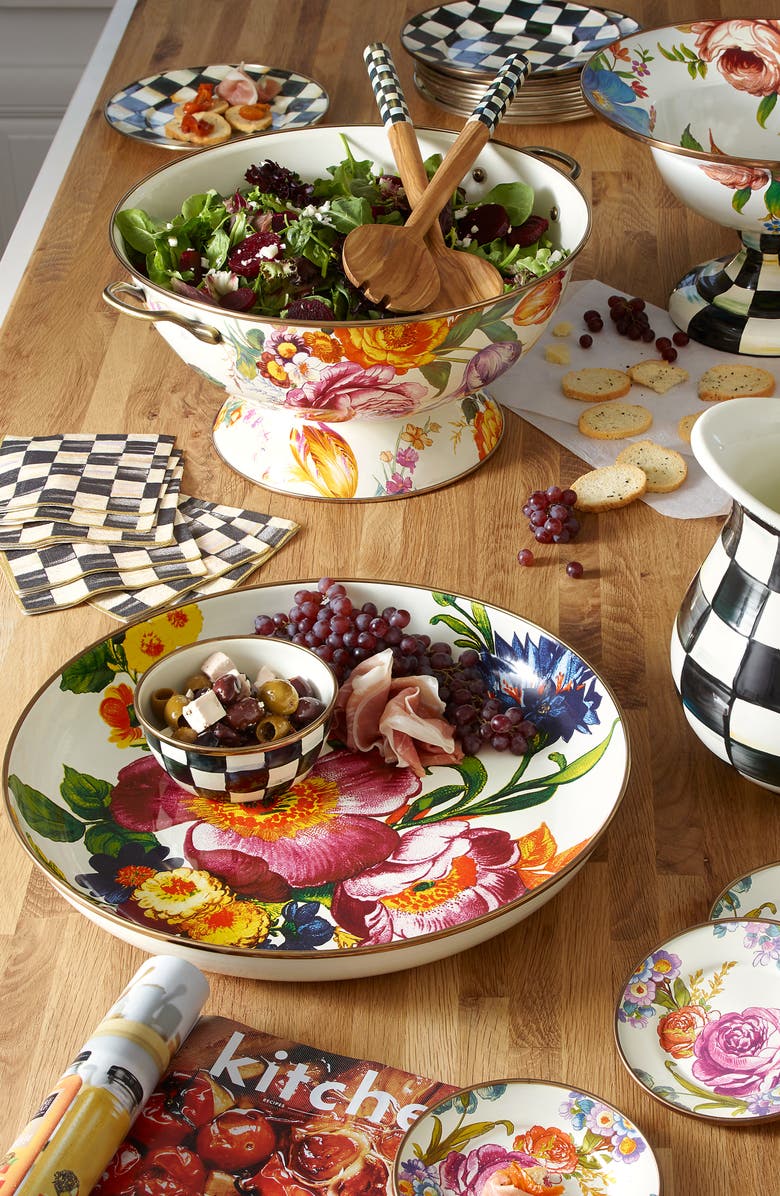 MACKENZIE CHILDS Flower Market Enameled Steel Abundant Bowl, Alternate, color, White Multi