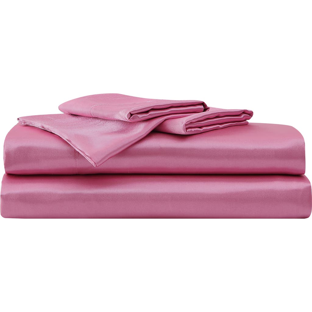 Betsey Johnson Solid Satin Sheet Set In Pink