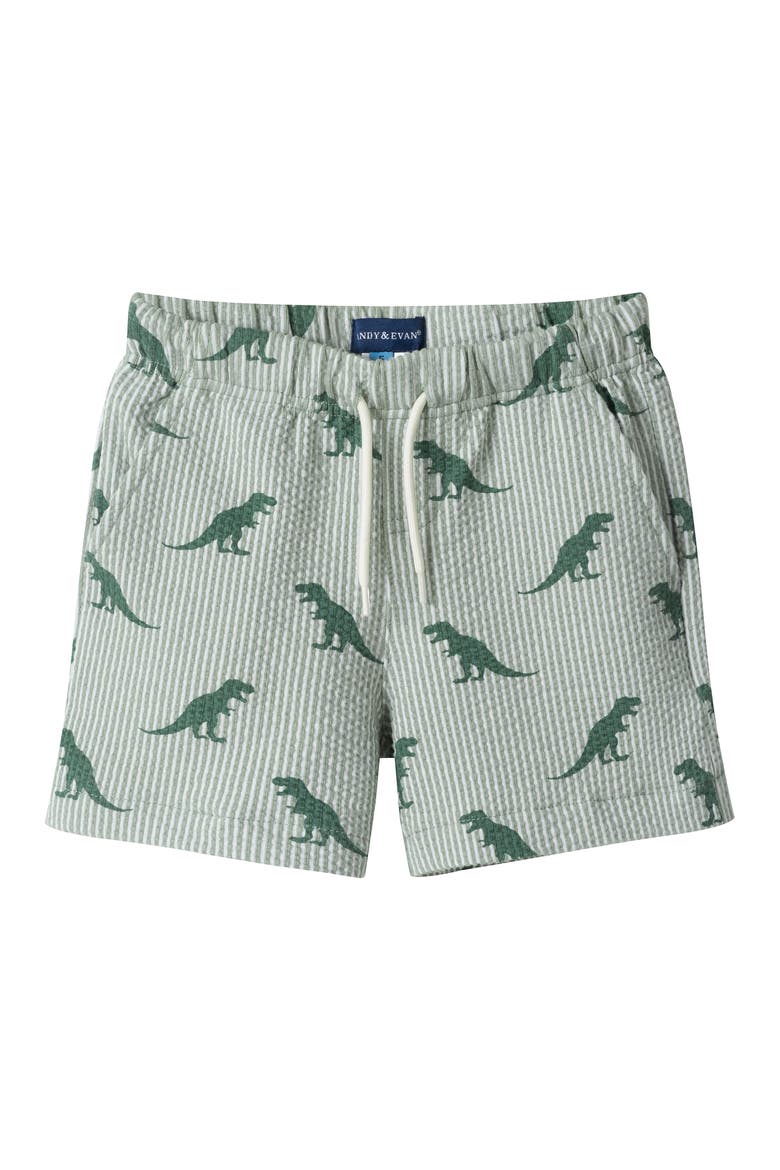 Kids' Seersucker Button-Up Shirt & Shorts, Alternate, color, GREEN DINO