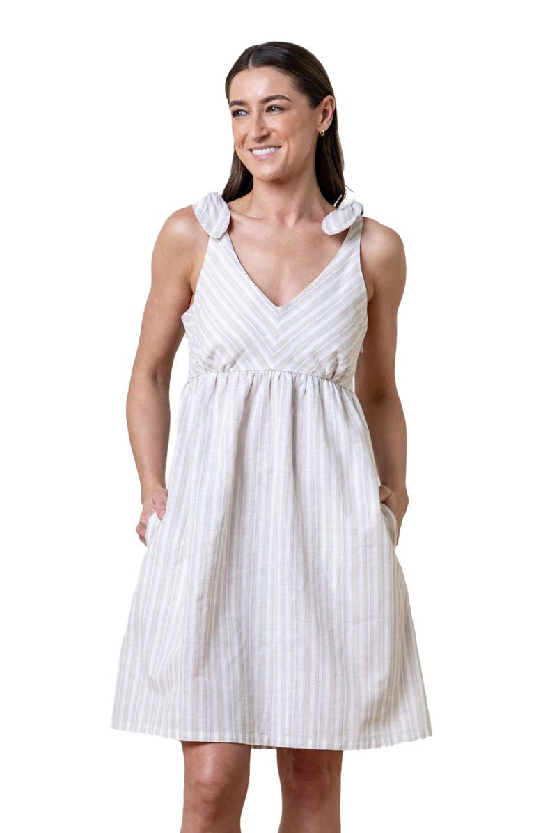 Hope
Henry Women
s Sleeveless Bow Shoulder Dress, Main, color, Stone Stripe Linen