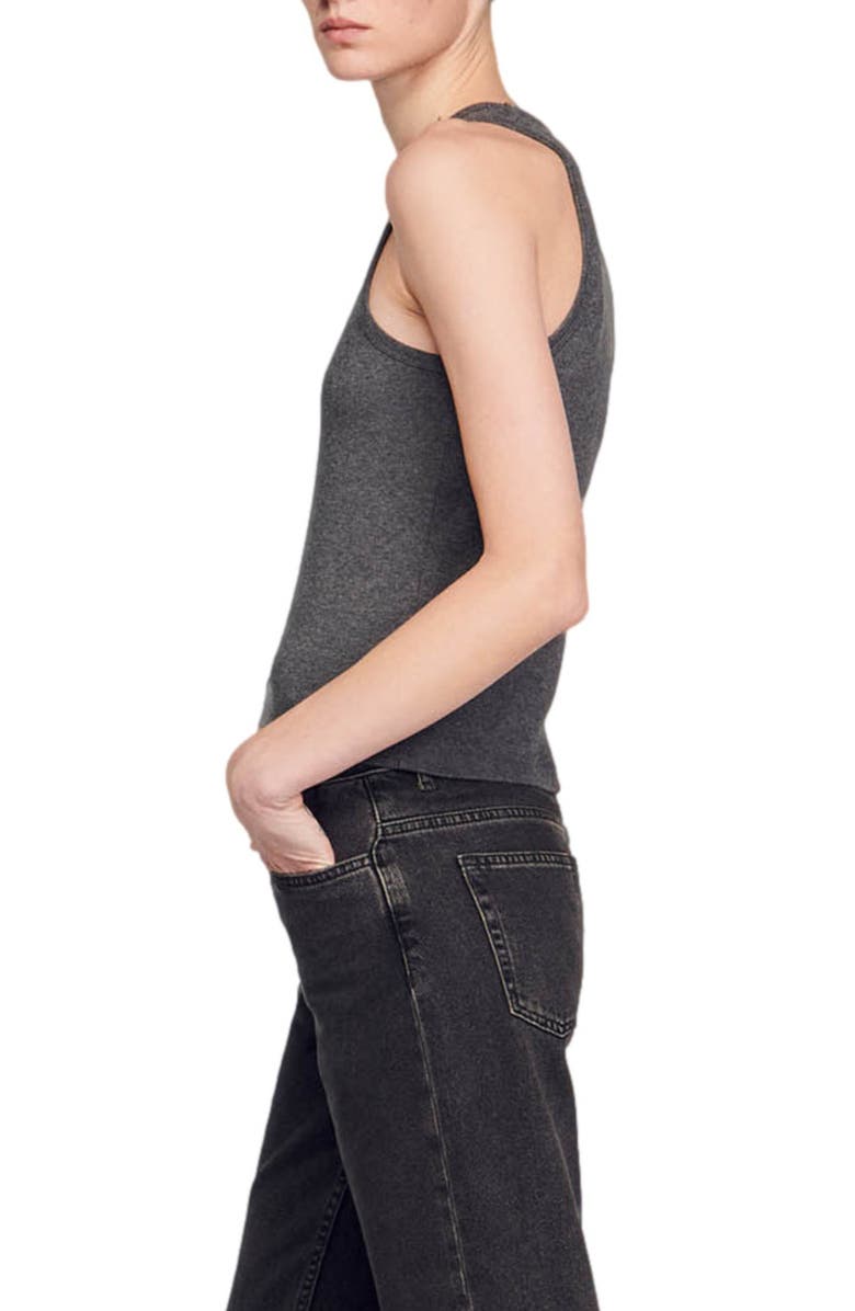 SANDRO Jordie Embroidered Logo Rib Racerback Tank, Alternate, color,