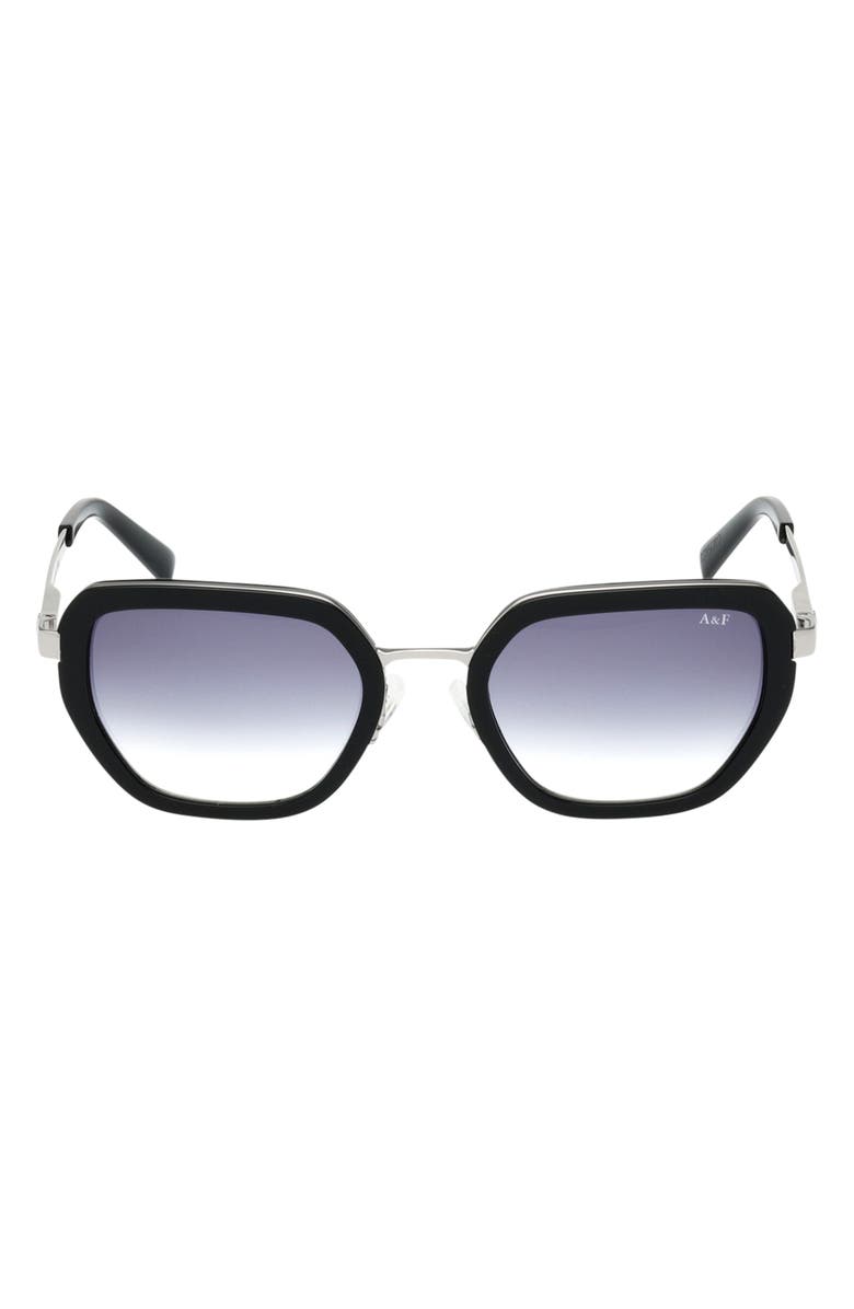 ABERCROMBIE & FITCH 53mm Gradient Geometric Sunglasses, Main, color, Shiny Black / Gradient Smoke