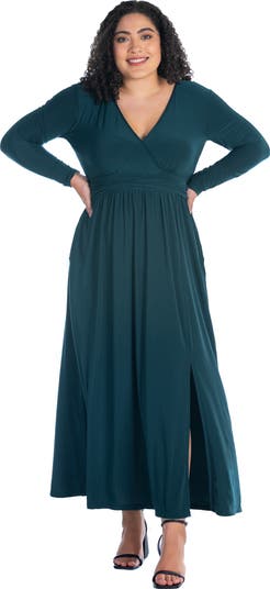 24seven Comfort Apparel Plus Size Long Sleeve V Neck Side Slit