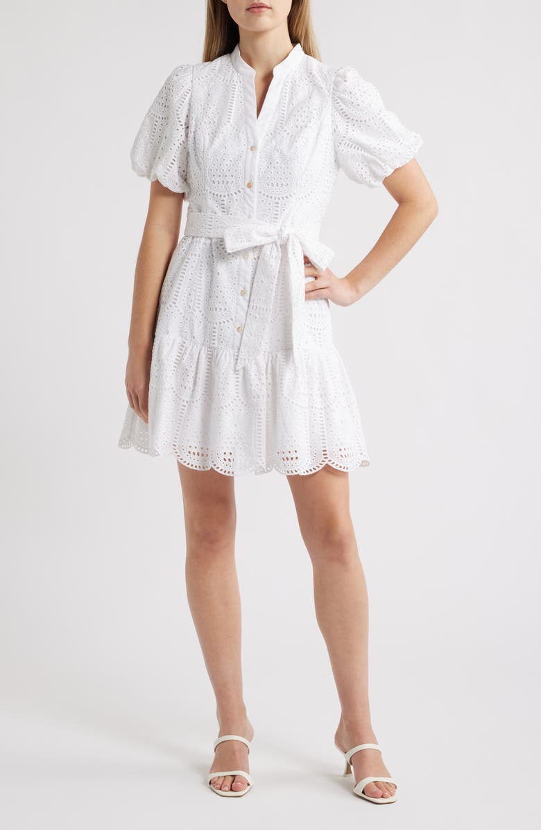 Lilly Pulitzer<sup>®</sup> Xylia Tie Belt Cotton Minidress, Main, color, Resort White Pineapple Tile