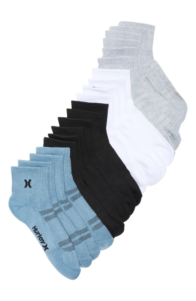 Hurley 10-Pack Half Terry Quarter Crew Socks, Main, color, Black / White