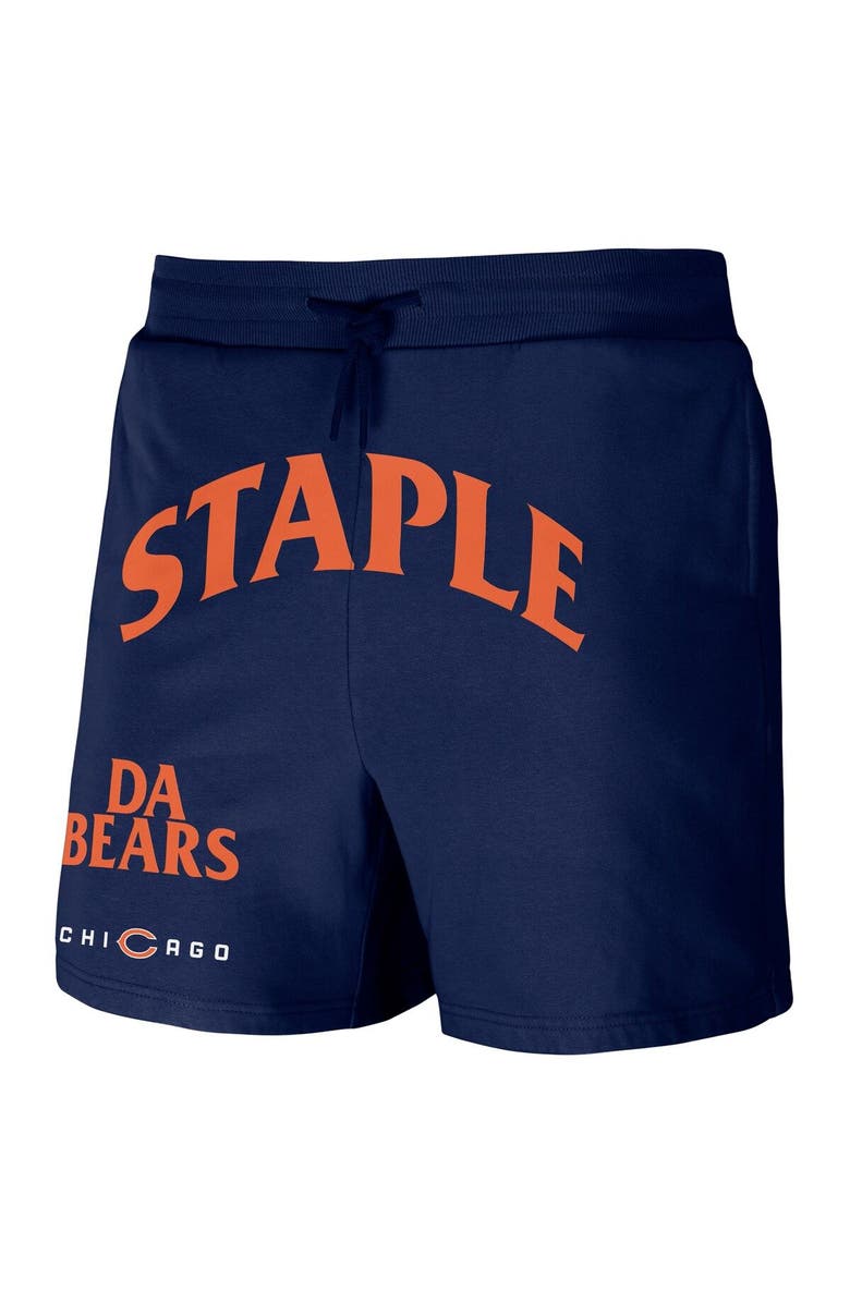STAPLE Men's NFL x Staple Navy Chicago Bears Throwback Vintage Wash Fleece Shorts, Alternate, color, 