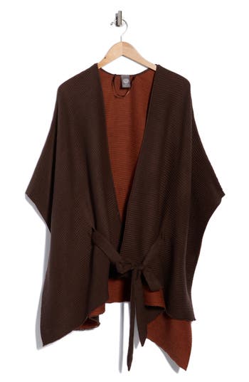 Vince Camuto Reversible Pleated Belted Topper In Brown