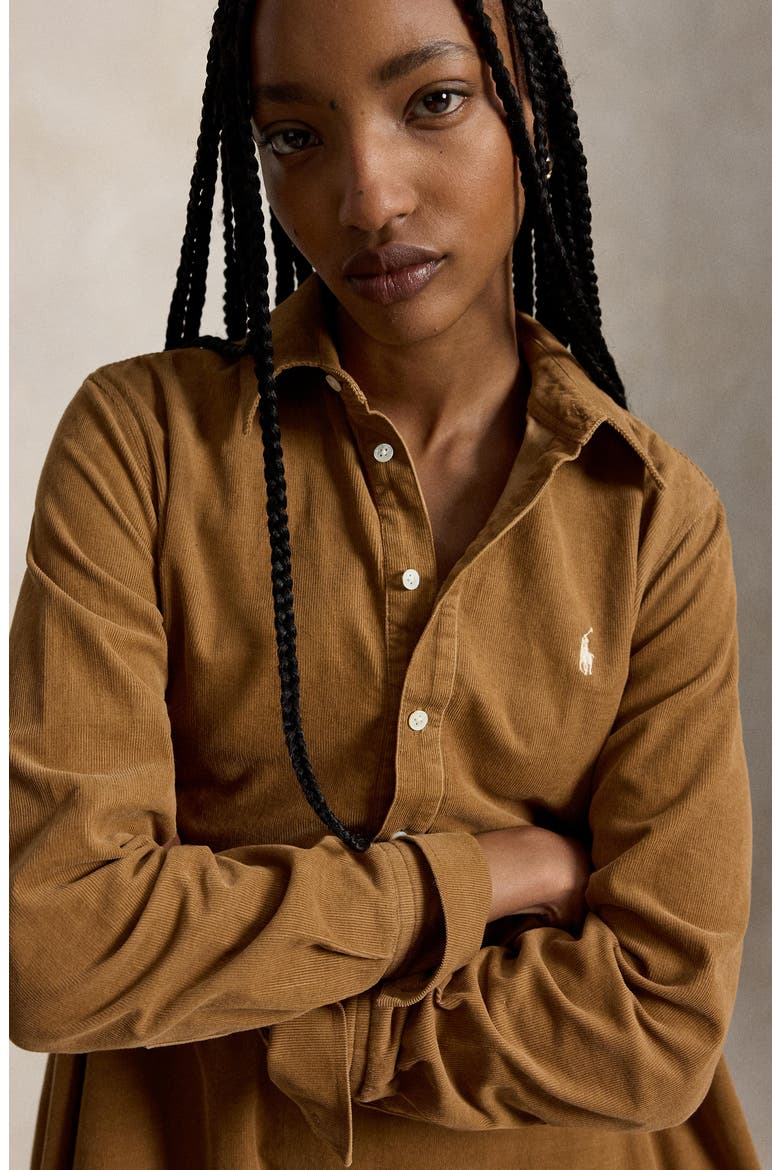 Long Sleeve Cotton Corduroy Shirtdress, Alternate, color, TAN