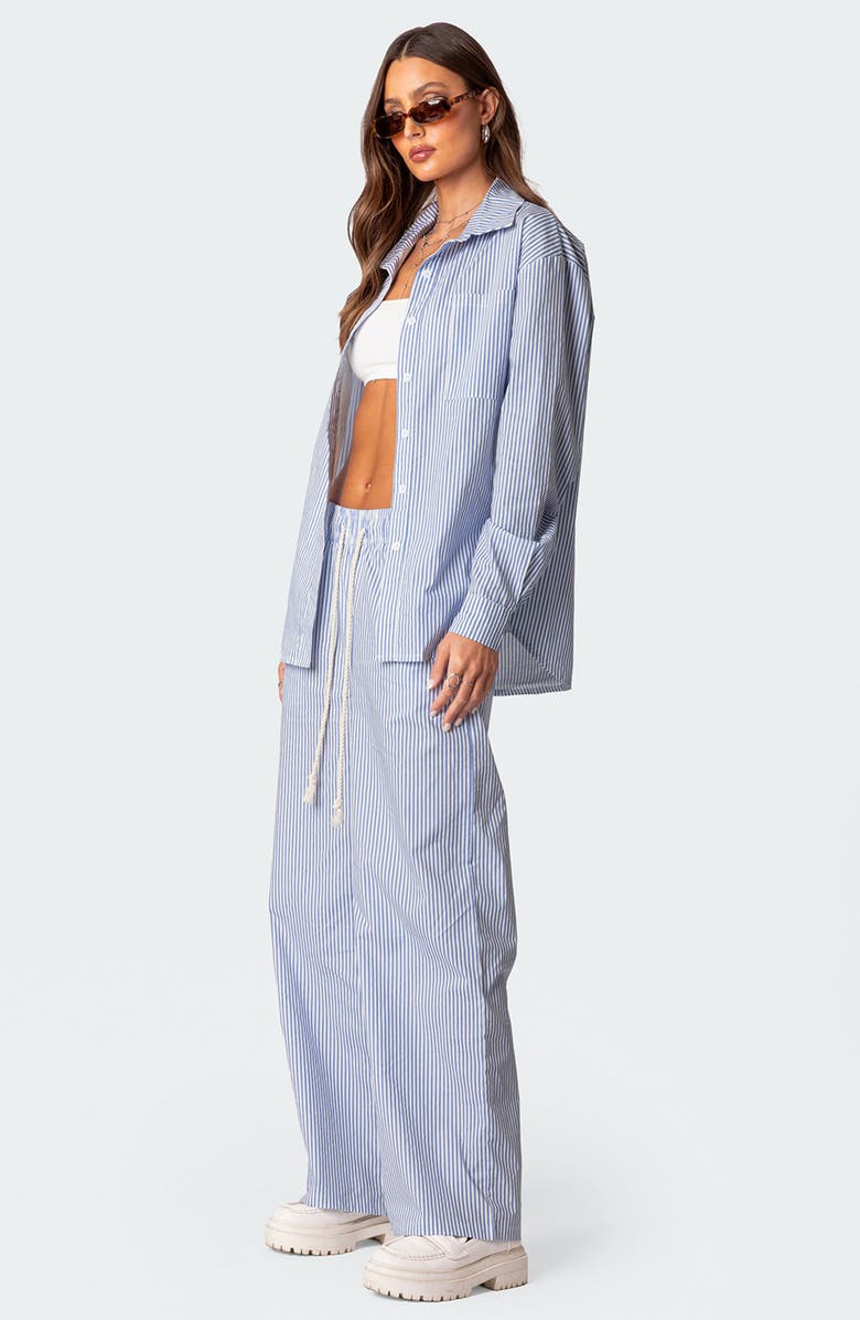 EDIKTED Stripe Wide Leg Drawstring Cotton Pants, Alternate, color, Blue