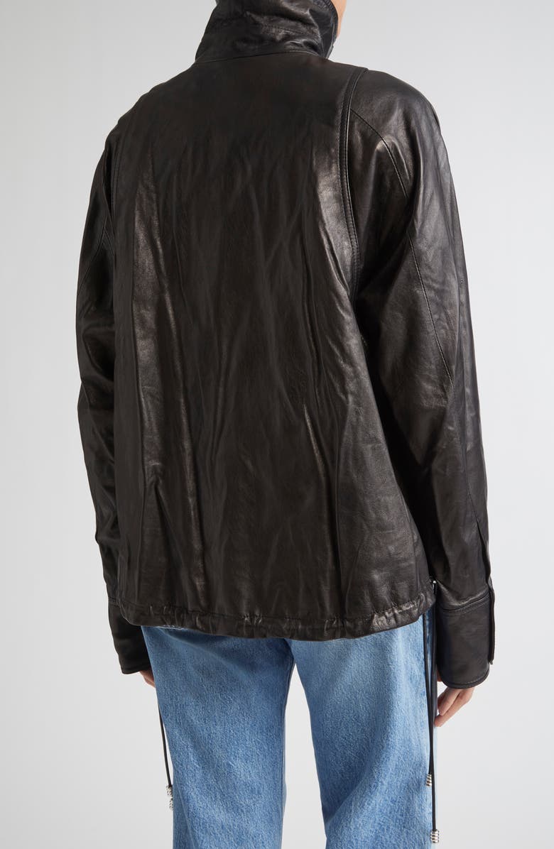 Brandon Maxwell The Harper Balloon Lambskin Leather Jacket, Alternate, color, Black