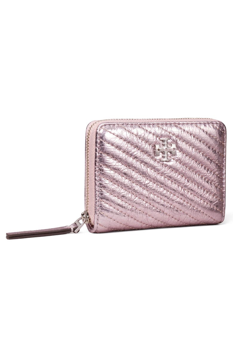 Tory Burch Small Kira Moto Quilted Metallic Leather Zip Wallet, Alternate, color,
