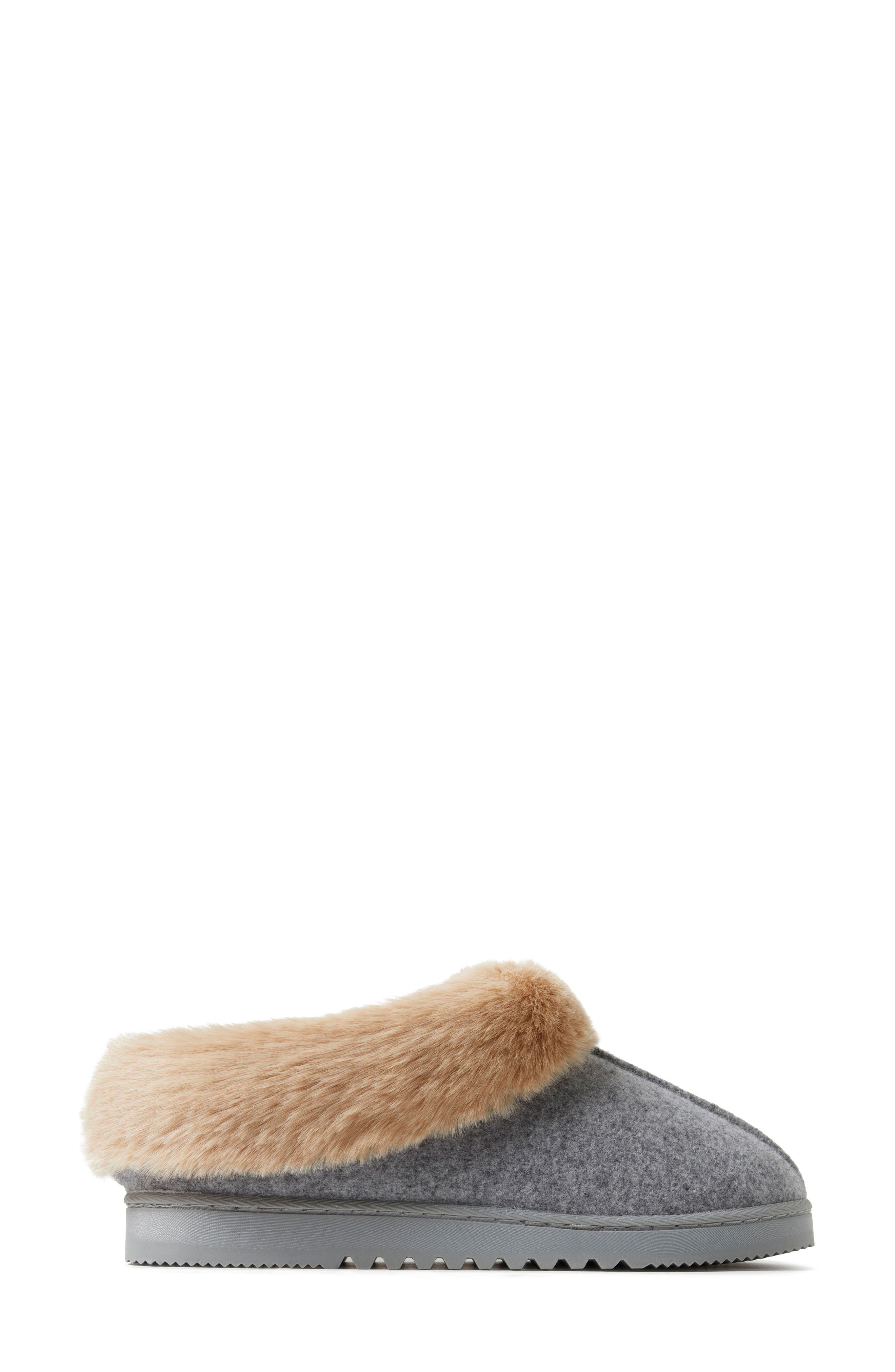 DEARFOAMS Chloe Faux Fur Trim Clog Slipper, Alternate, color, 