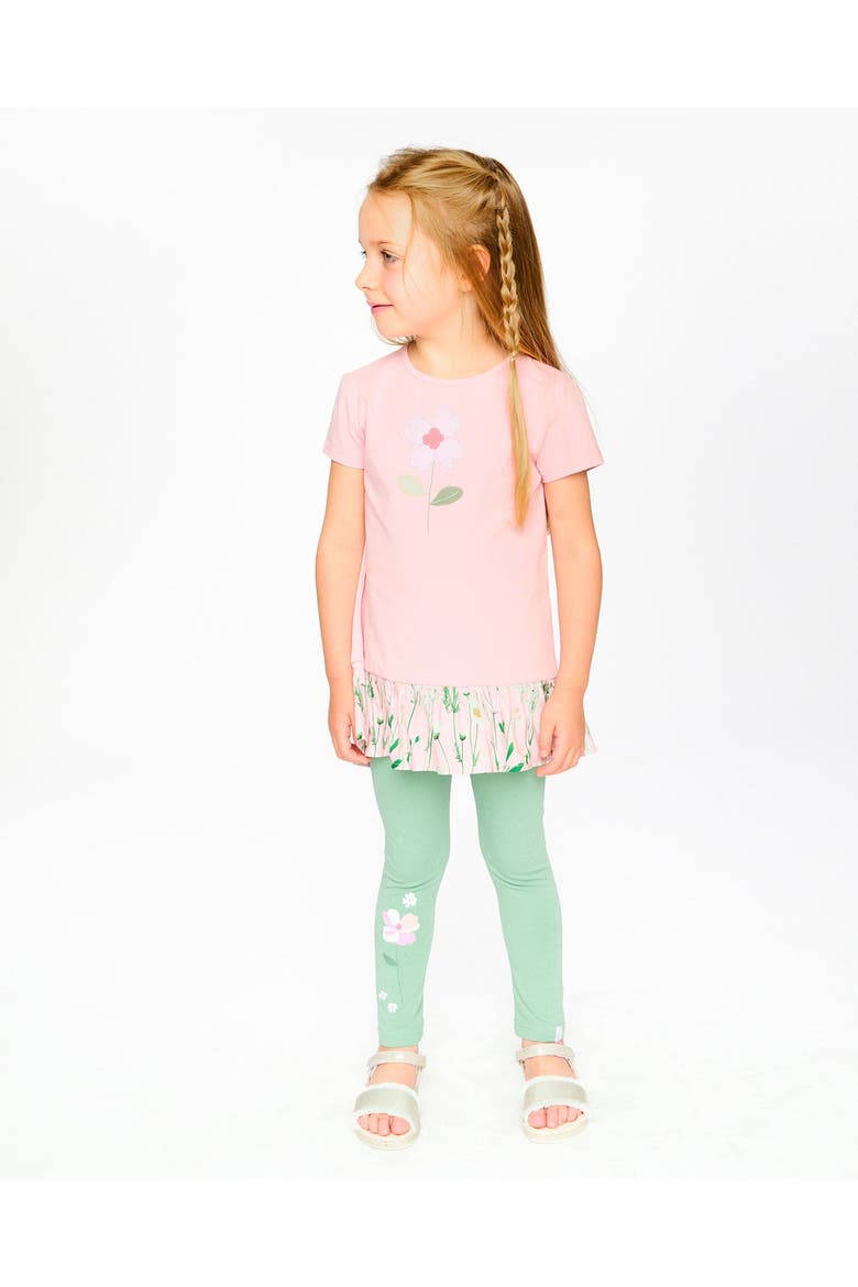 Organic Cotton Bi-Material Short Sleeve Tunic with Ruffle, Alternate, color, Dusty Pink
