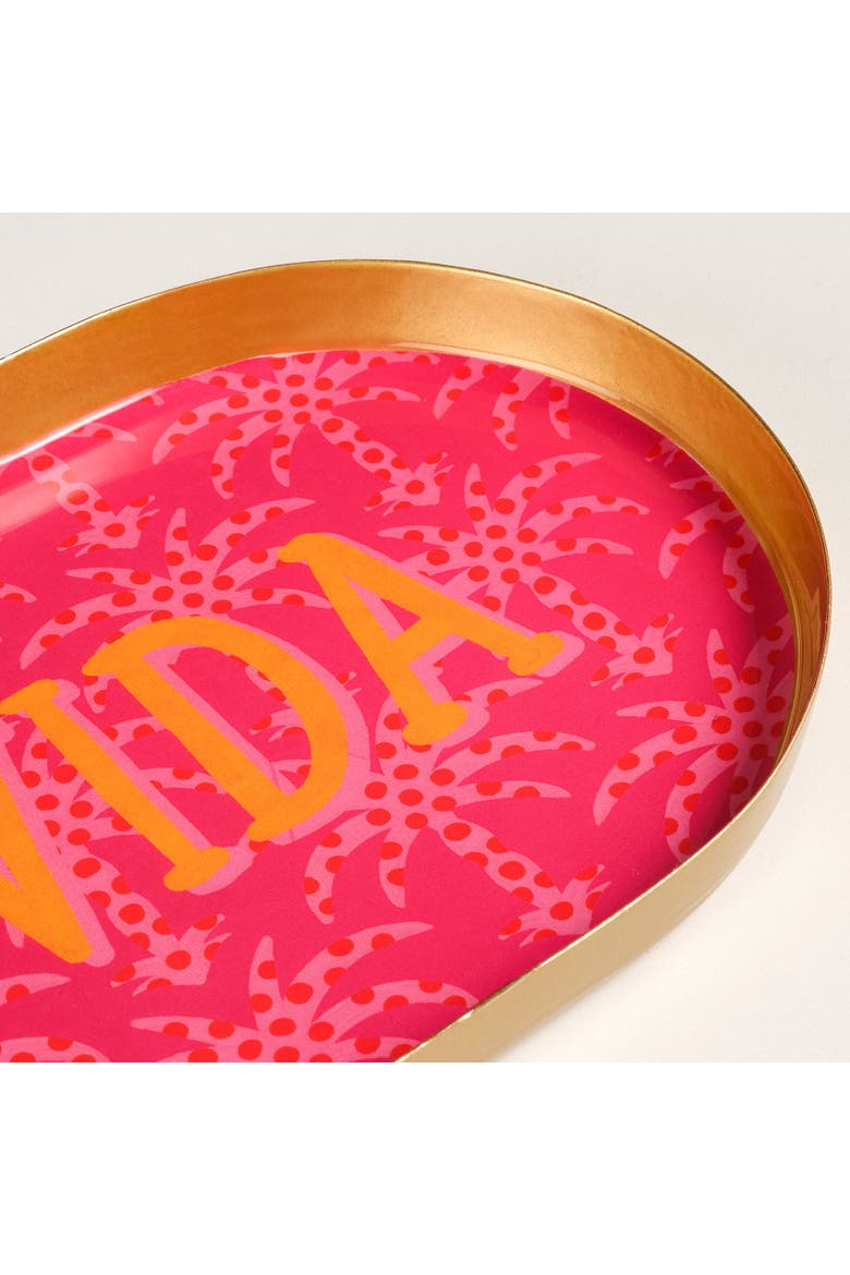 Agra Vita Patterned Oval Metal Decorative Curated Decor, Alternate, color, Red