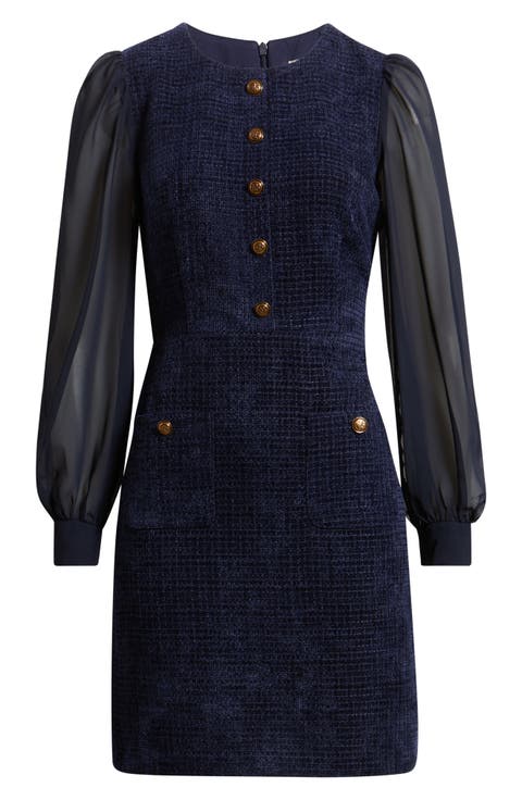 Long Sleeve Mixed Media Sheath Dress