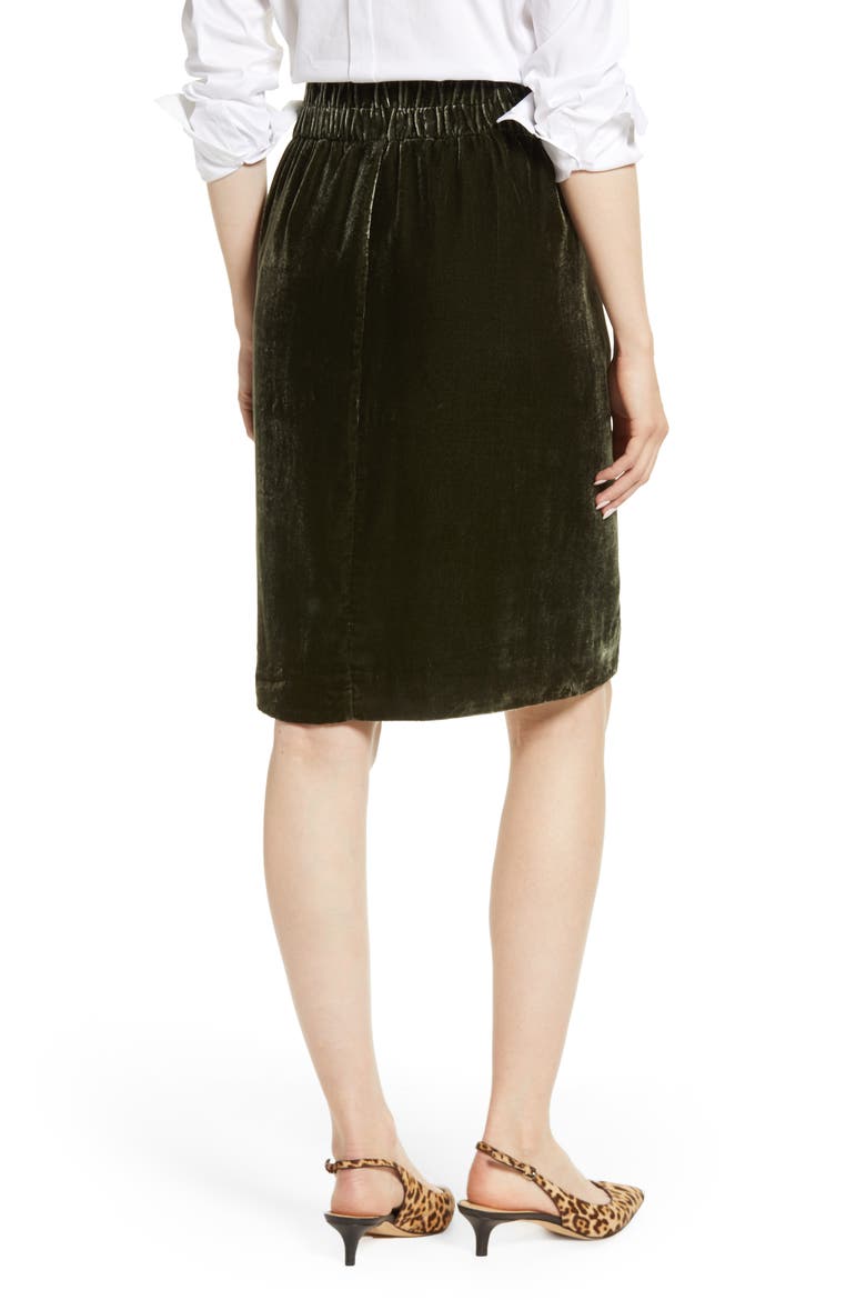 Pull-On Velvet Skirt, Alternate, color, DARK MOSS