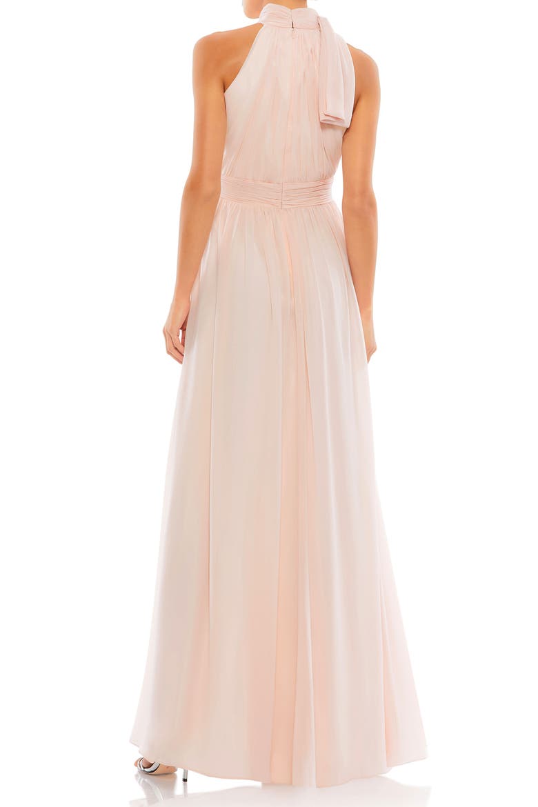 Petite A Line Halter Neck Chiffon Evening Gown, Alternate, color, Blush