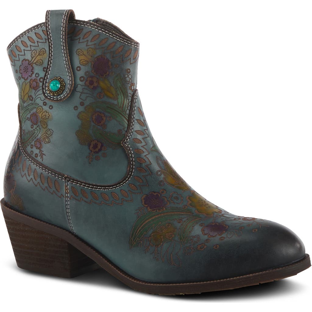 L'artiste By Spring Step Galop Embossed Floral Leather Bootie In Blue