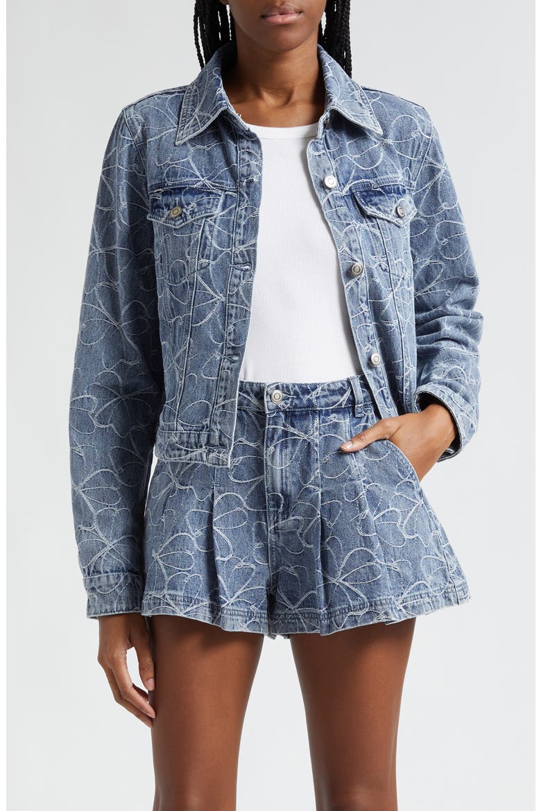 Hoff Embroidered Floral Denim Trucker Jacket, Main, color, INDIGO EMB FLORAL DENIM