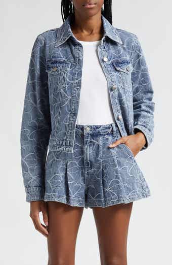 Ramy Brook Hoff Embroidered Floral Denim Trucker Jacket