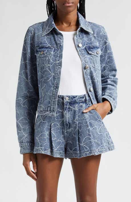 Ramy Brook Hoff Embroidered Floral Denim Trucker Jacket