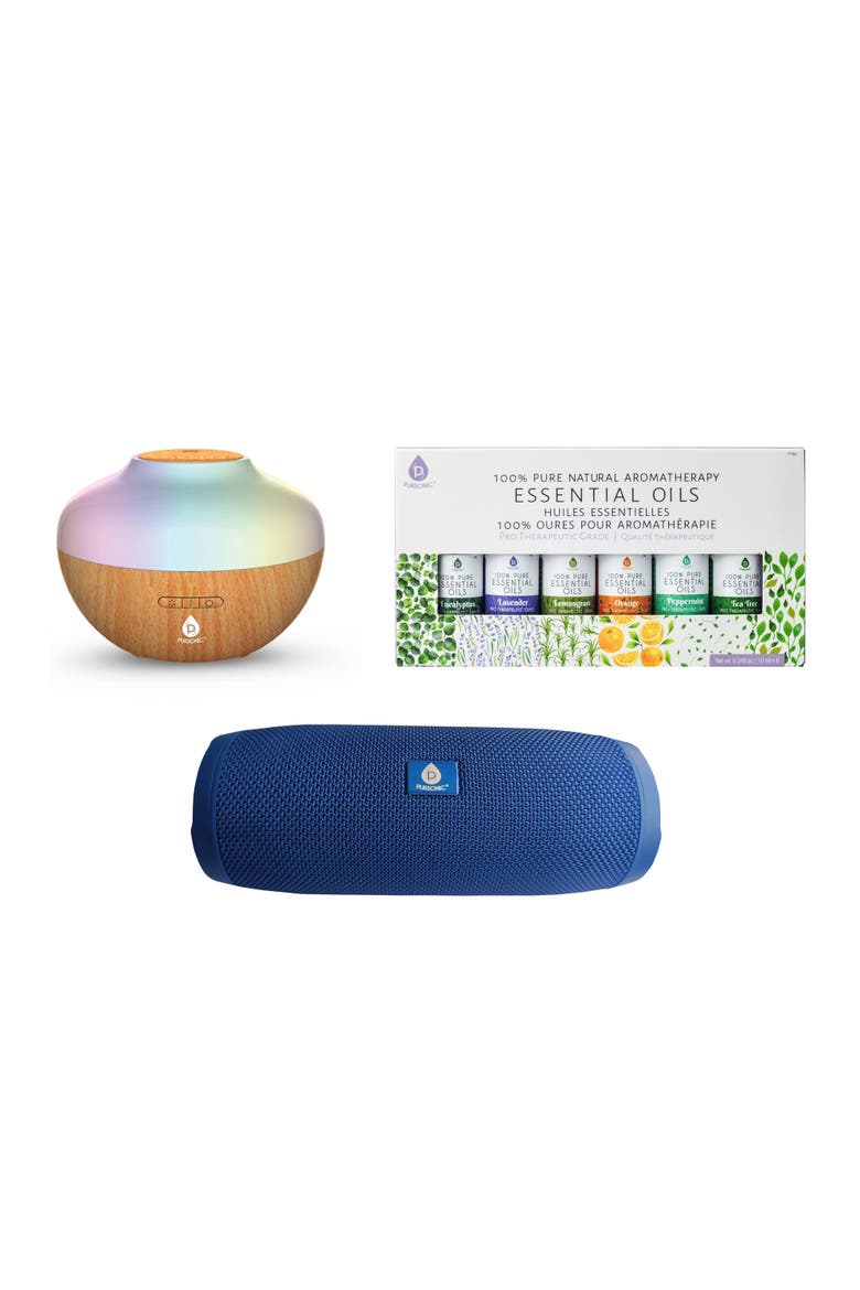 Ultrasonic Diffuser, 360° Speaker, & Oils Set, Main, color, Multicolor